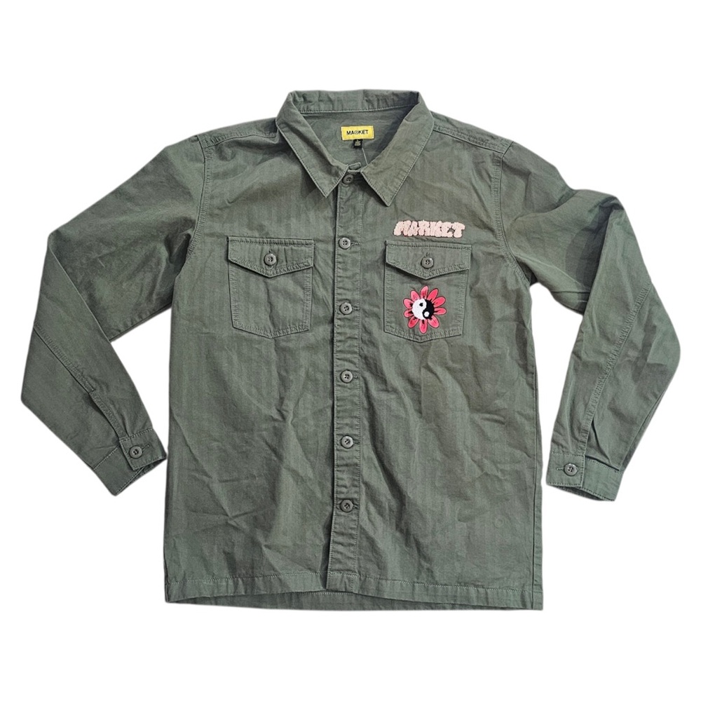 MARKET Studios Breathe In Breathe Out Olive Green Button Up Work Jacket/Shirt